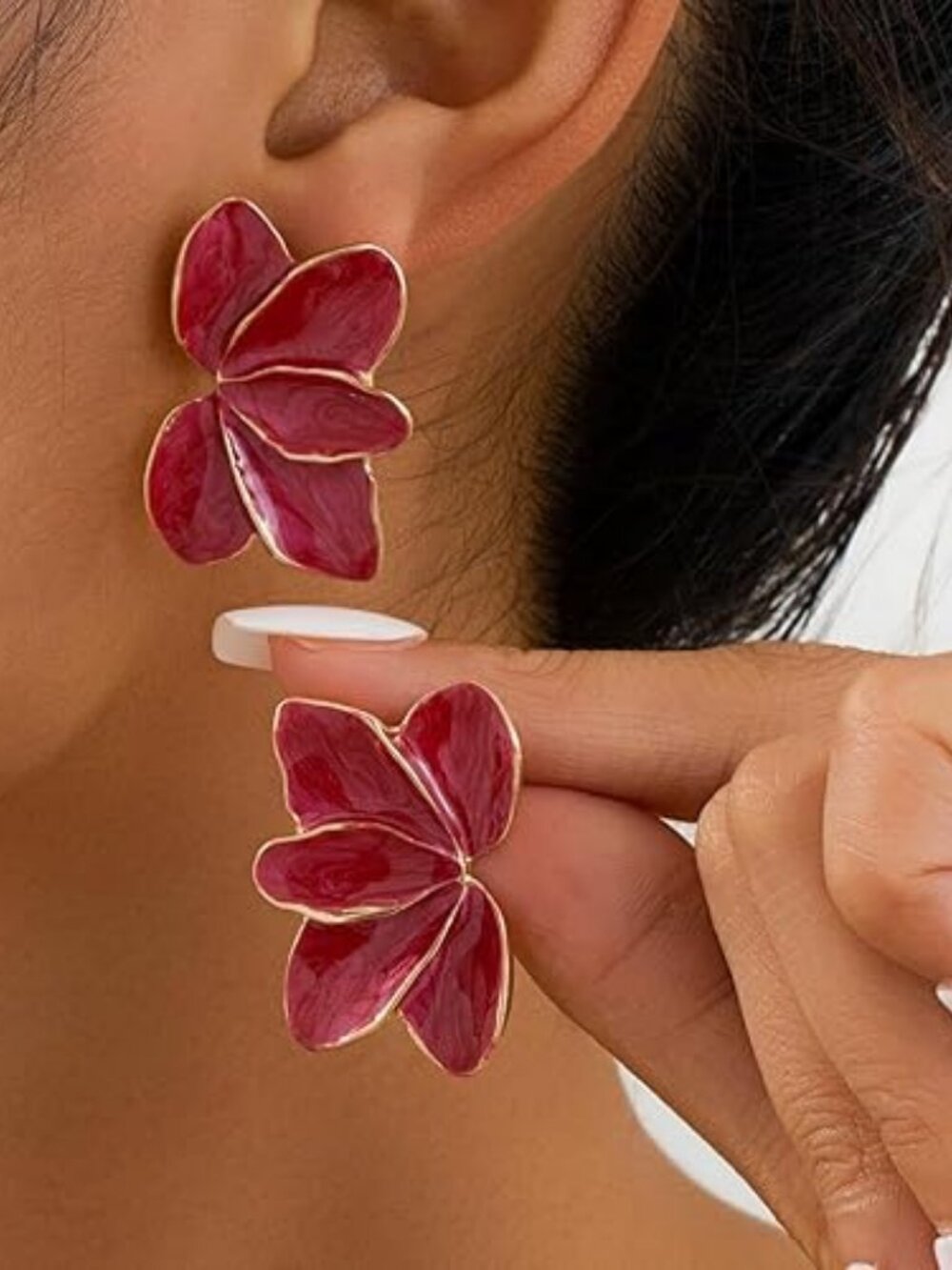 Gold Plated Flower Leaf Dangle Earrings Colorful Enamel Tropical Statement